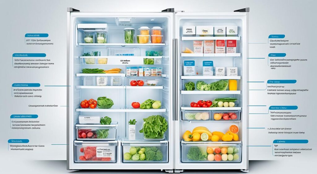 Ilustração AI: Tabela de Especificações Técnicas da Geladeira Midea 411 Litros