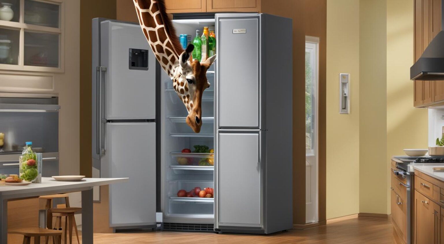 como colocar uma girafa na geladeira