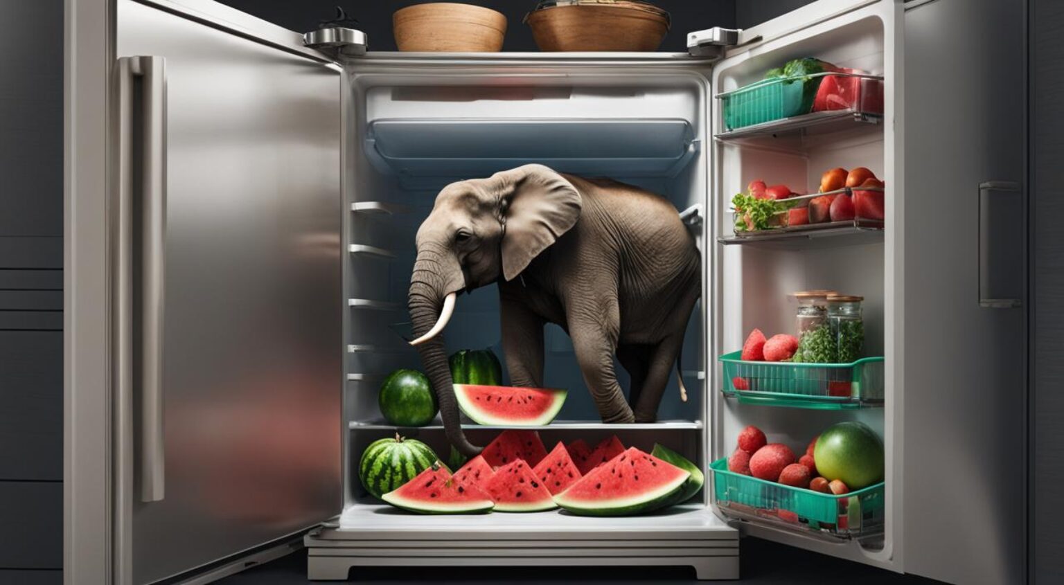 como faz para colocar um elefante na geladeira